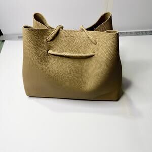 8 Other Reasons Bucket Bag Tan Faux Leather Drawstring Shoulder Tote